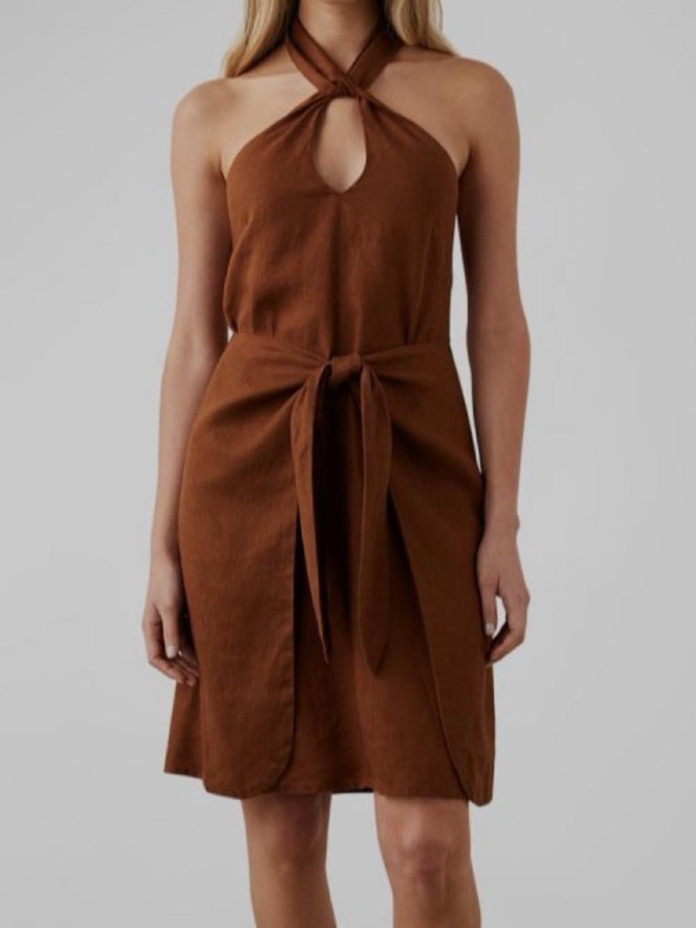 Rails Brown Halter Tie-Waist Midi Dress